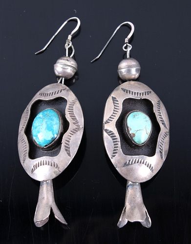 Navajo Old Pawn Royston Turquoise Blossom Earrings