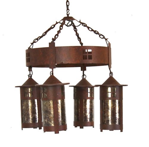 Rustic Four Light Hanging Lantern Chandelier