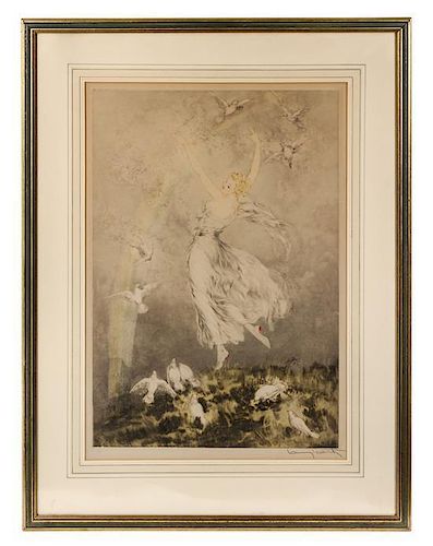 * Louis Icart, (French, 1888-1950), Woman with Doves