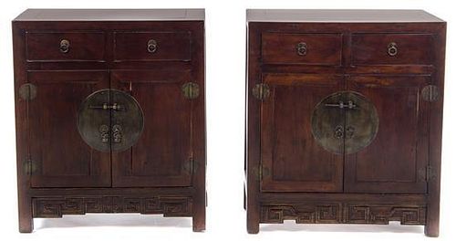 A Pair of Chinese Export Side Cabinets Height 32 1/4 x width 28 3/4 x depth 15 7/8 inches.