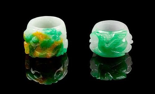 * Two Jadeite Archer's Rings Length of first 1 1/4 inches.