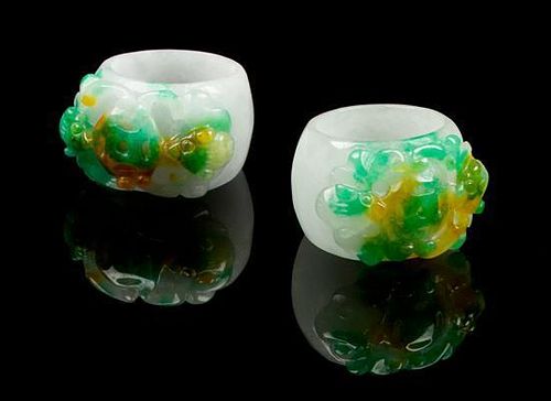 * Two Jadeite Archer's Rings Length of larger 1 3/8 inches.