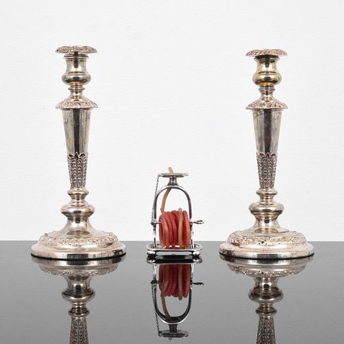 Silver Plate Boudoir Coil Candle & Pair of Candlesticks