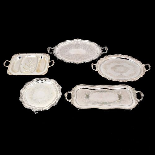 5 Silver Plate Trays, Carl M. Cohr, F.B. Rogers & Various