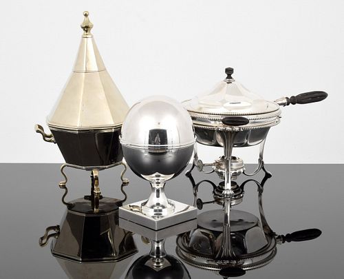 3 Silver Plate Serving Vessels: Caviar, Dish & Warmer