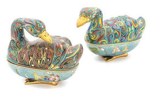 Two Cloisonne Enamel Jars and Covers Length of longer 9 inches.