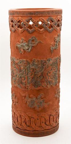A Chinese Ceramic Umbrella Stand Height 24 inches.