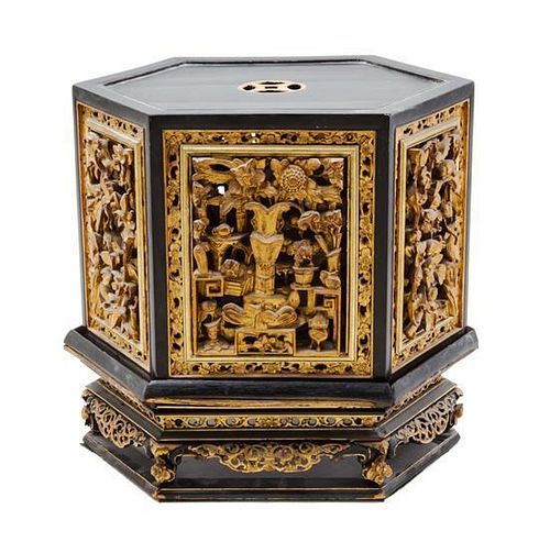 * A Chinese Lacquered and Parcel Gilt Box Width 13 inches.