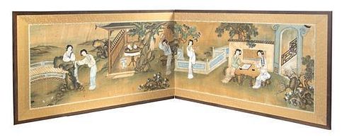 A Chinese Ink and Color Painting on Silk Height of painting 15 1/8 x width 69 inches.