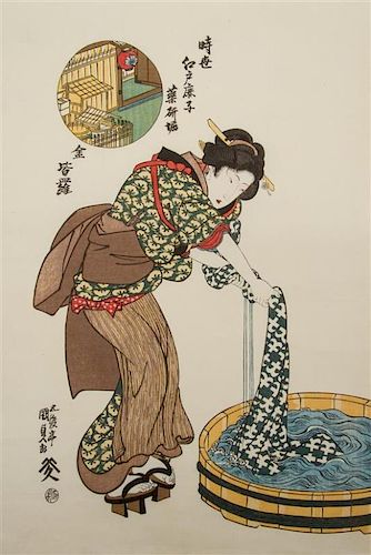 After Utagawa Kunisada, (Japanese, 1786 - 1864), Woman Washing Cloth