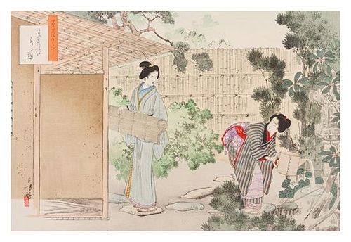 Mizuno Toshikata, (Japanese, 1866-1908), Two Ladies in the Garden