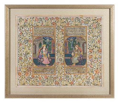 An Indo-Persian Miniature Painting Height 9 1/2 x width 11 1/2 inches.