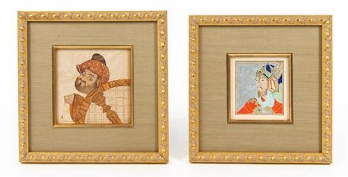 Two Indo-Persian Miniature Paintings Height of first 4 x width 3 3/4 inches.