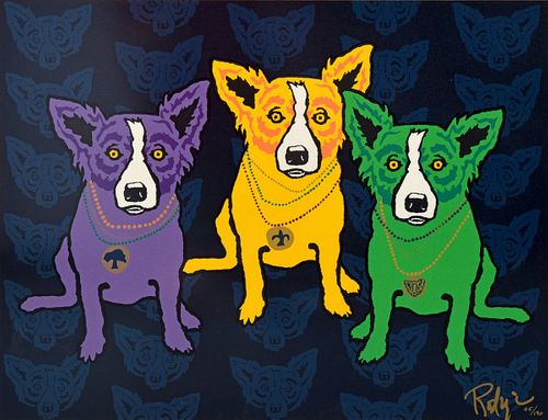 George Rodrigue "Mardi Gras Dogs" Screenprint, Signed Edition