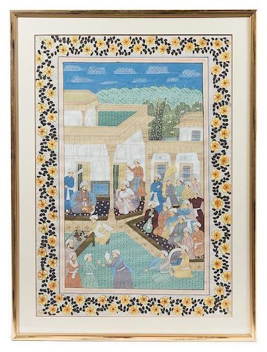 * An Indo-Persian Painting on Paper Height 40 1/2 x width 28 1/4 inches (visible).