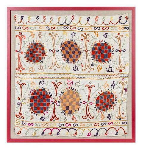 A Suzani Embroidered Panel Height 26 x width 26 inches.