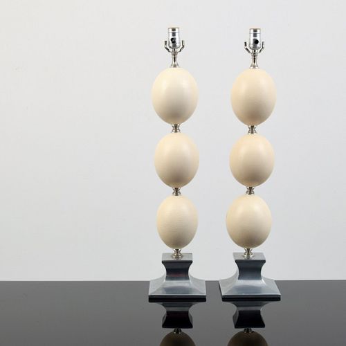 Pair of Large Ostrich Egg Lamps