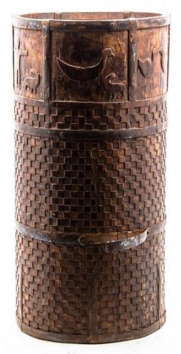 * An African Brass Banded Cylindrical Vessel Height 24 inches.