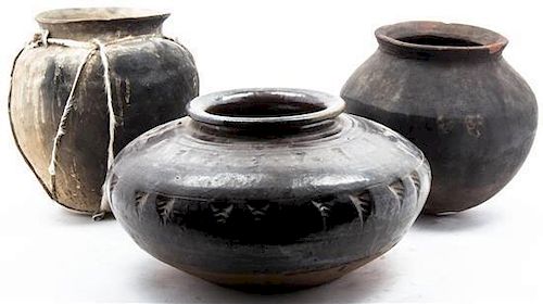 * Three Ceramic Pottery Vessels Diameter of largest 15 inches.