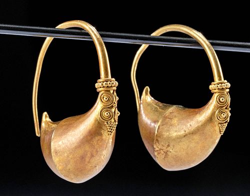 Greek Gold Boat-Shaped Earrings - Stunning!