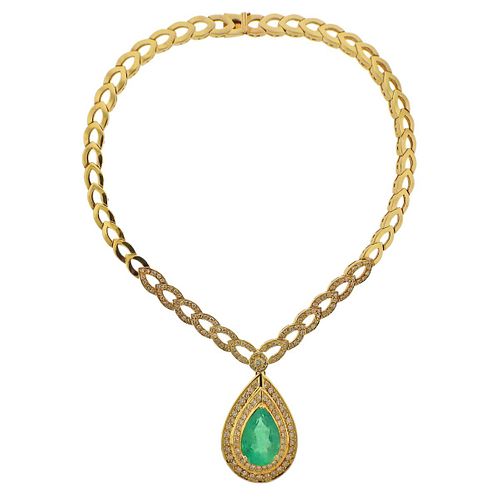 15.75 Carat Colombian Emerald 14k Gold Diamond Necklace 
