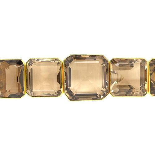Tony Duquette Spectacular Large Size Smoke Topaz Gold Plated Bracelet