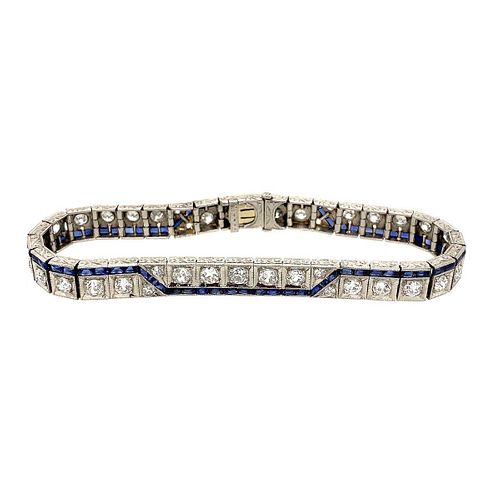 Art Deco 1920s Platinum Diamond Synthetic Sapphire Bracelet