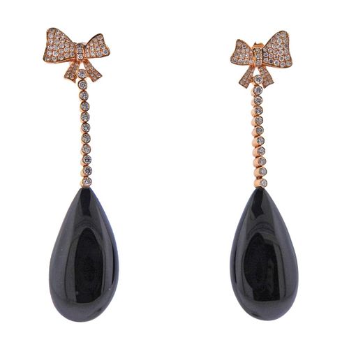 Diamond Onyx Rose Gold Drop Earrings