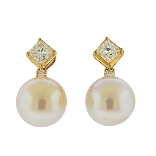 South Sea Pearl Diamond Gold Night & Day Earrings 