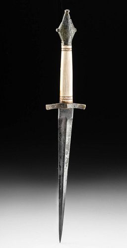 19th C. Italian Iron Dagger w/ Brass & Bone Handle