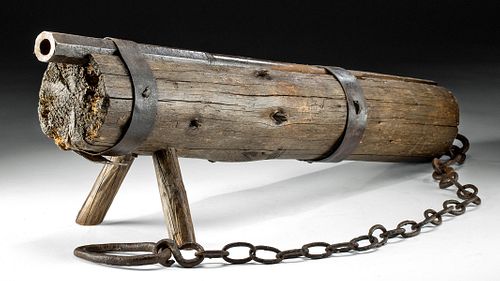Rare Mid-15th C. German Steel Wall Gun w/ Wood Carriage