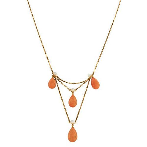 EDWARDIAN CORAL, PEARL AND GOLD FESTOON NECKLACE