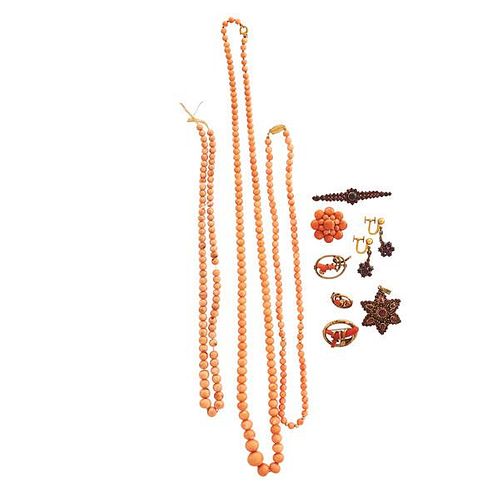 GROUP OF ANTIQUE CORAL, BOHEMIAN GARNET JEWELRY