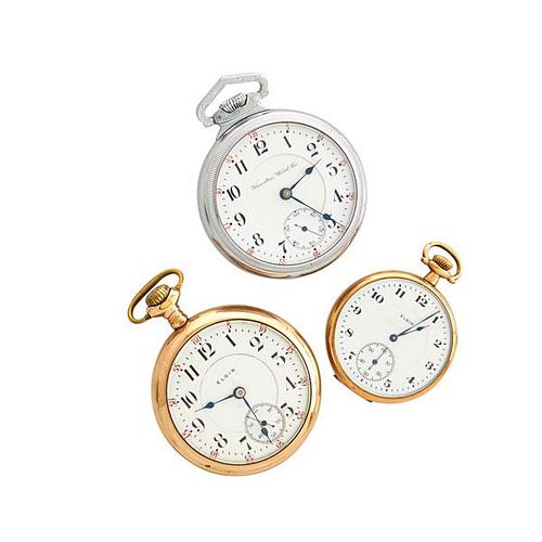 THREE GOLD FILLED OPEN FACE POCKET WATCHES