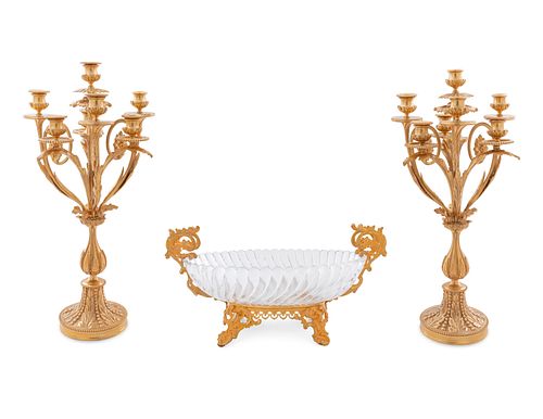 A Louis XV Style Gilt Bronze and Glass Table Garniture