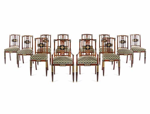 A Set of Twelve Russian Empire Bronze Mounted and Parcel Ebonized Mahogany Dining Chairs