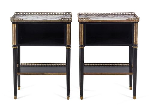 A Pair of Russian Empire Style Gilt Bronze Mounted Marble-Top Side Tables