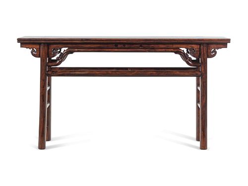 A Chinese Carved Nanmu Scroll Table