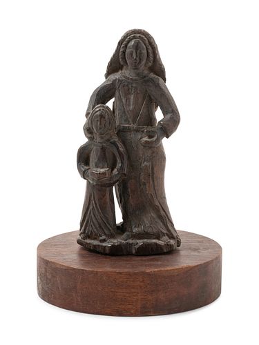 A French or Spanish Carved Wood Figural Group Depicting Saint Anne and the Infant Mary