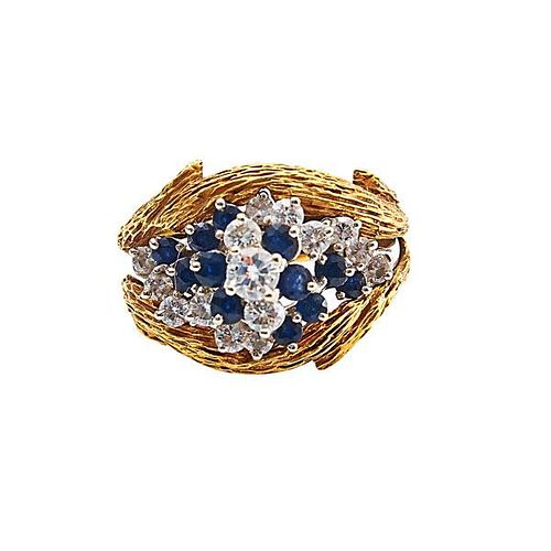DIAMOND AND SAPPHIRE GOLD CLUSTER RING AND GUARD