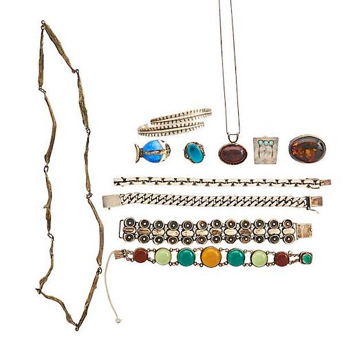 COLLECTION OF SILVER CRAFT JEWELRY