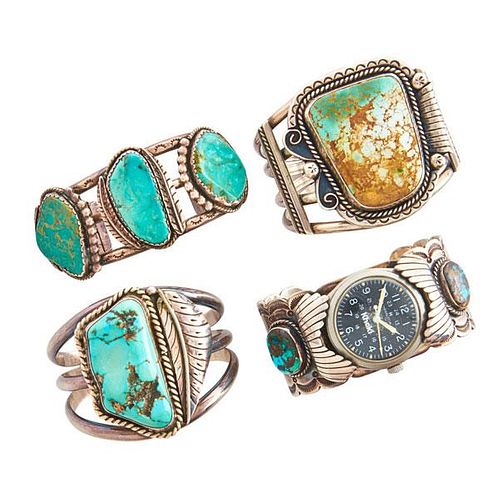 SOUTHWESTERN SILVER, TURQUOISE BANGLES & WATCH