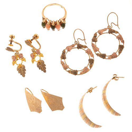 A Gemstone Ring & Collection of Earrings in Gold