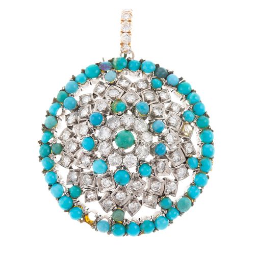 A Diamond & Turquoise Dome Pendant in Sterling