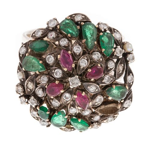 A Vintage Indian Gemstone Dome Ring in Sterling
