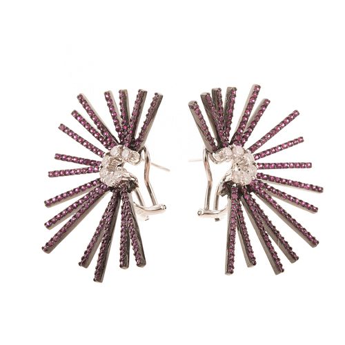 A Pair of Diamond & Ruby Starburst Earrings in 18K