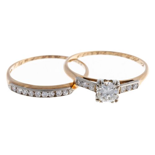 A Vintage Diamond Wedding Ring Set in 14K