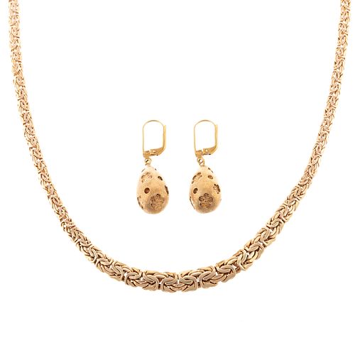 A 14K Woven Necklace with 18K Dangle Earrings