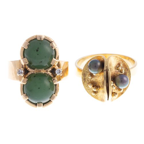 A Pair of Contemporary Gemstone Rings in 14K