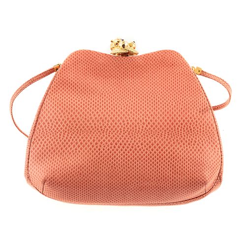 A Judith Leiber Coral Leather Clutch